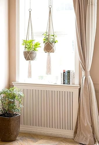 Tipfit 2 Pack Macrame Plant Hanger - Indoor Outdoor Hanging Planter Shelf - Decorative Flower Pot Holder - Boho Home Decor Plant, In Box, For Succulents, Cacti, Herbs, Large Plants (White) #TOP1