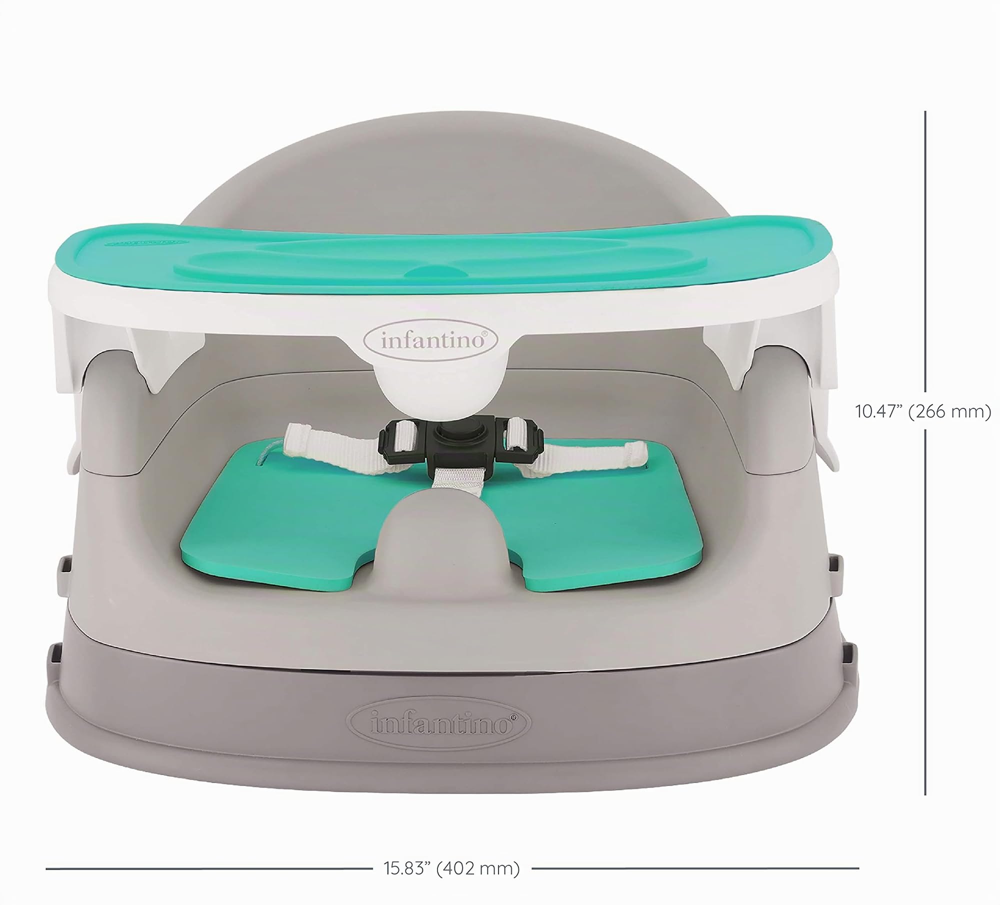 Infantino Grow-With-Me 4-in-1 Babystuhl – mitwachsend, platzsparendes Boostersitz Design, nutzbar als Sitzerhöhung für Babys ab 4 Monaten oder als Kinderstuhl ab 3 Jahren, türkis