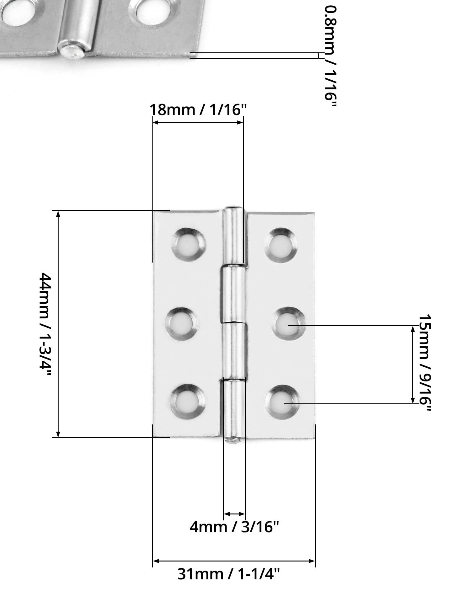 24 Bisagras Acero Inoxidable 44mm - Para Puertas, Armarios, Ventanas Y Cajas