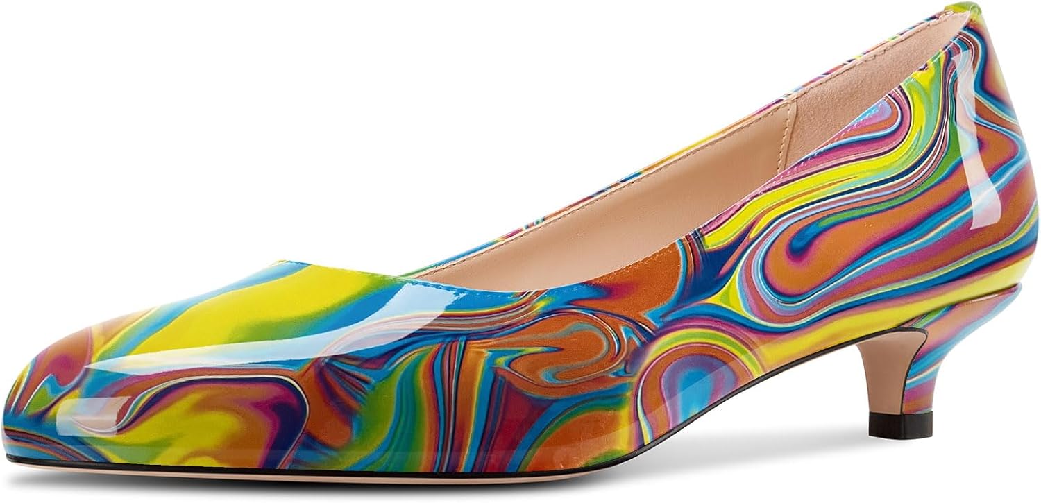 Aachcol Womens Round Toe Kitten Heel Pumps Slip-on Low Heel Office Dress Shoes 1.4 Inches Heels