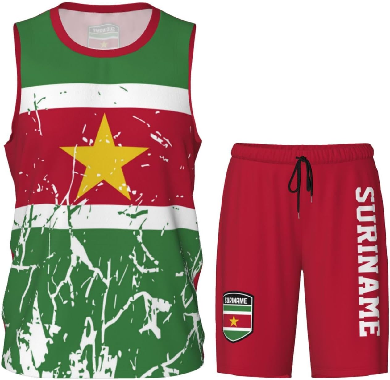 Suriname Flag Grain Basketball Jersey Uniform Suit for Men Adults Training Athletic Set