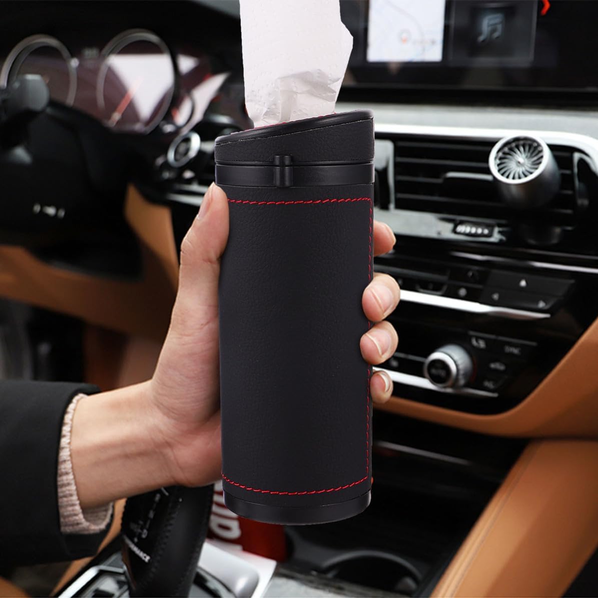 Portable Abs Car Table and Bedside Holder Tissue for Black Leather Tissue Box Stylish Design Keeps Car Tidy and Organized