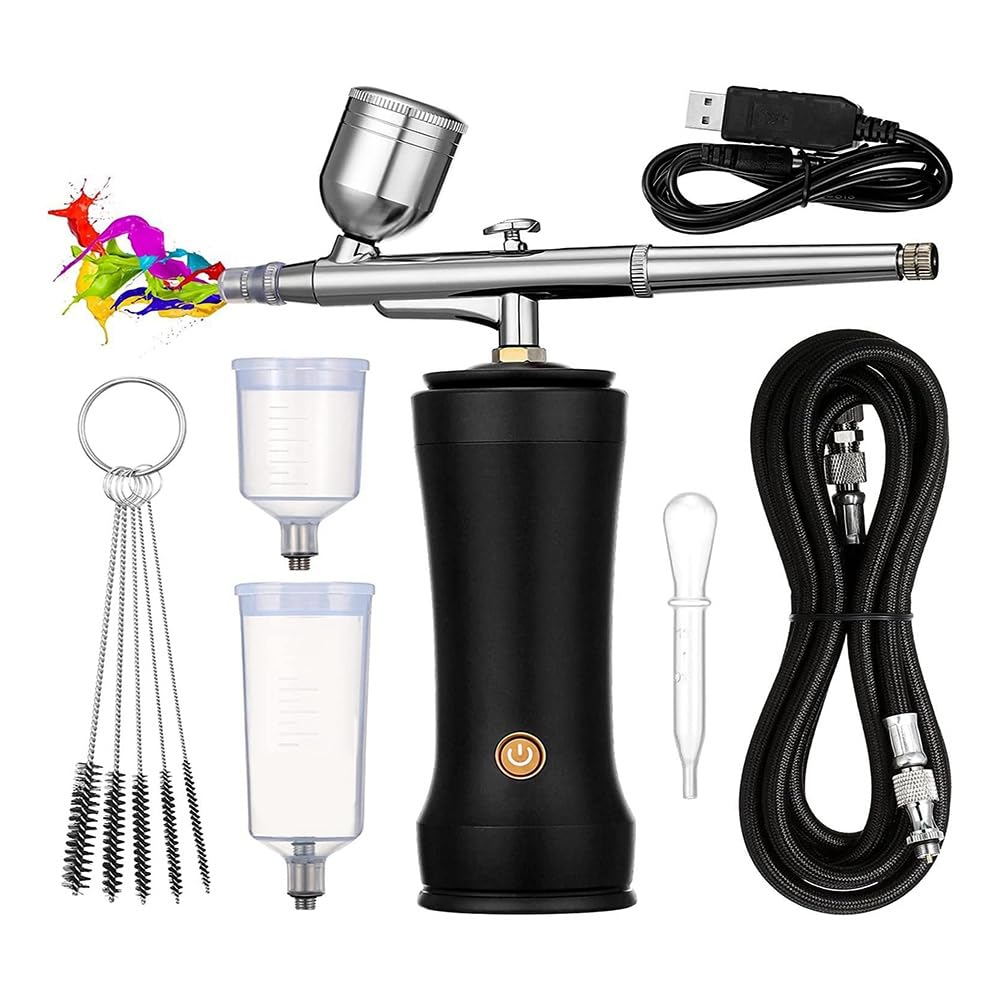 Rersduyt Airbrush Kit with Compressor,30PSI Cordless AirbrushGun Kit with Air Hose Rechargeable Handheld Airbrush Set for Cake B
