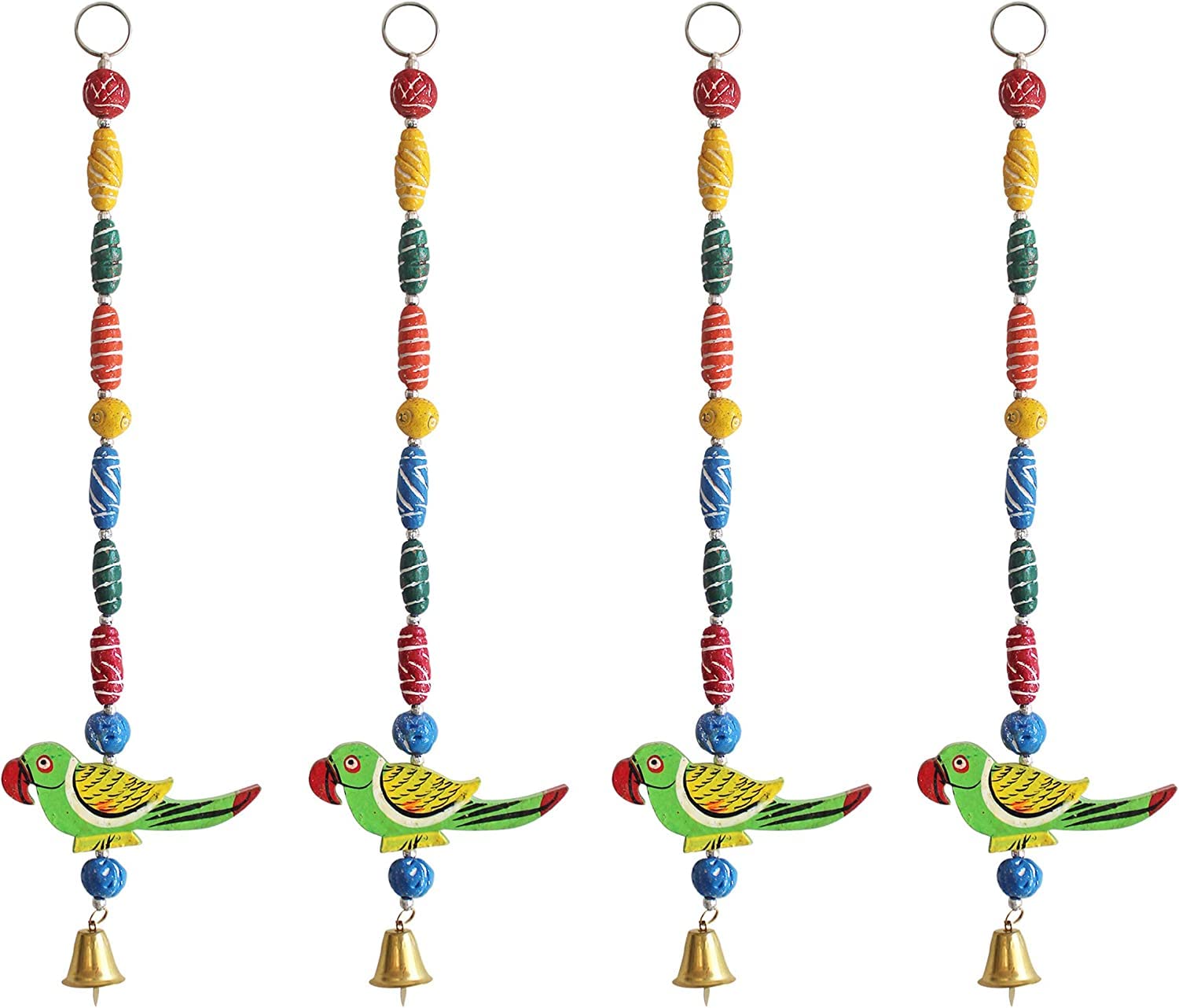 TIED RIBBONS Pack of 4 Wall Hangings for Decor Toran Parrot Latkans with Bells Wedding Stage Backdrop Festive (Length 45 cm Each) – Decoration Item for Home Décor