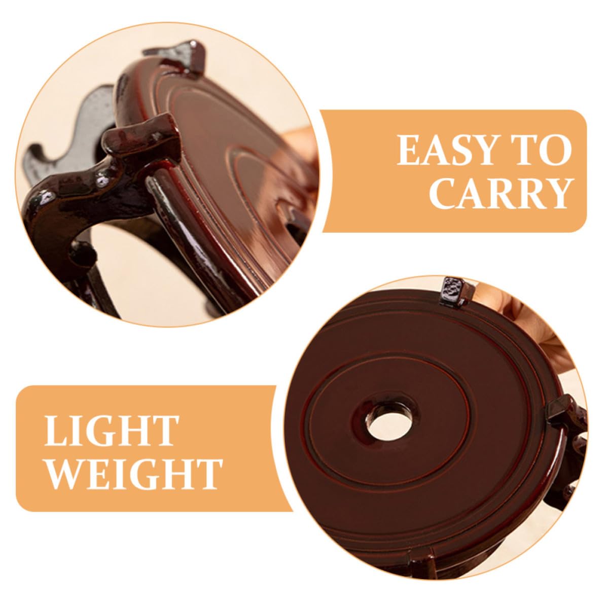 Soporte de Madera para Macetas Patas Pequeñas, Base Café Fácil de Transportar para Decoración de Mesa en Hogar o Acuario Pequeño