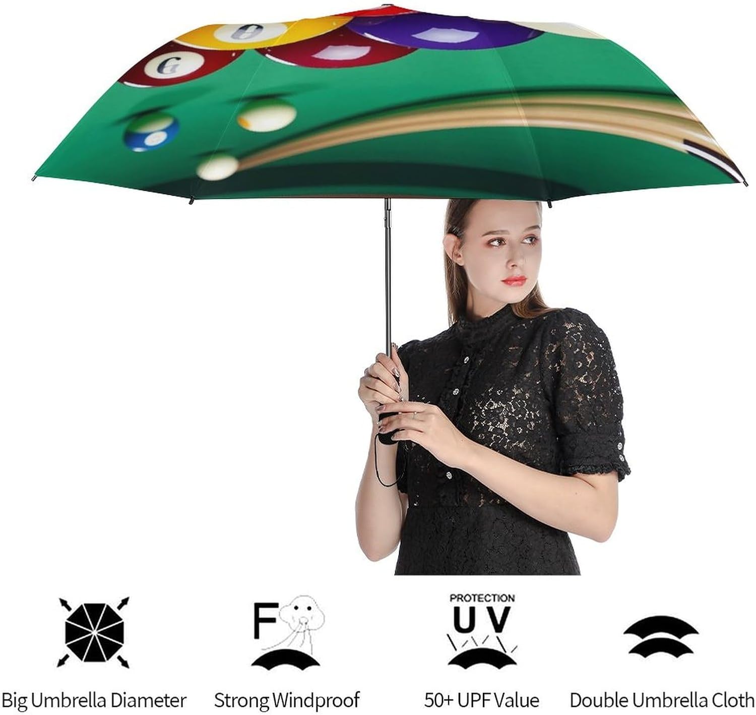 Billiards Golf Umbrellas-2 Fold Automatic,Windproof Umbrella with Portable,Strong,Folding Umbrella for Women Men