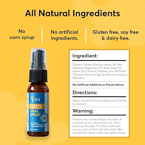 Miniatura 6 de Paquete de dolor de garganta de PRI PRI Propóleos en aerosol para la garganta (1 oz) y miel de Manuka PRI y jarabe de propóleo para la tos (sabor a