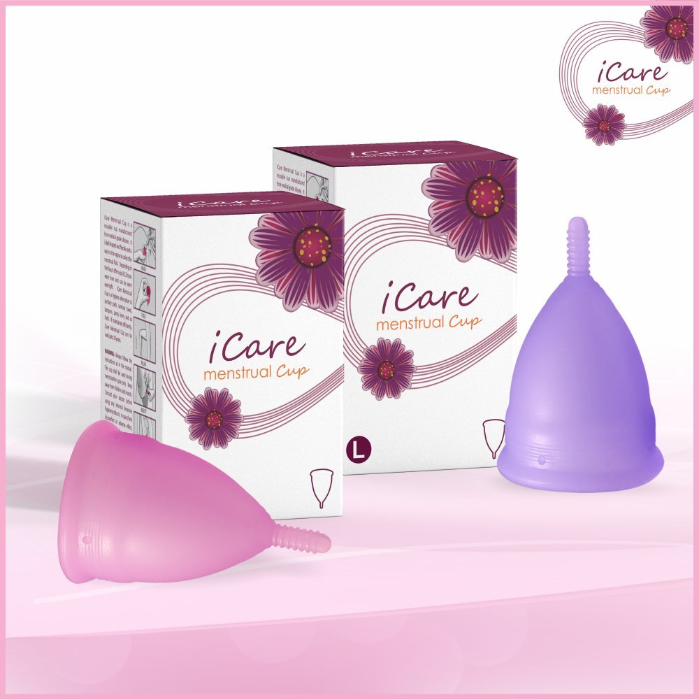 iCare Reusable Menstrual Cup for Women -Combo Small & Large Size Cups with Pouch, Ultra Soft, Odour and Rash Free, No Leakage, Protection for Up to 8-10 Hours - Pink, Purple
