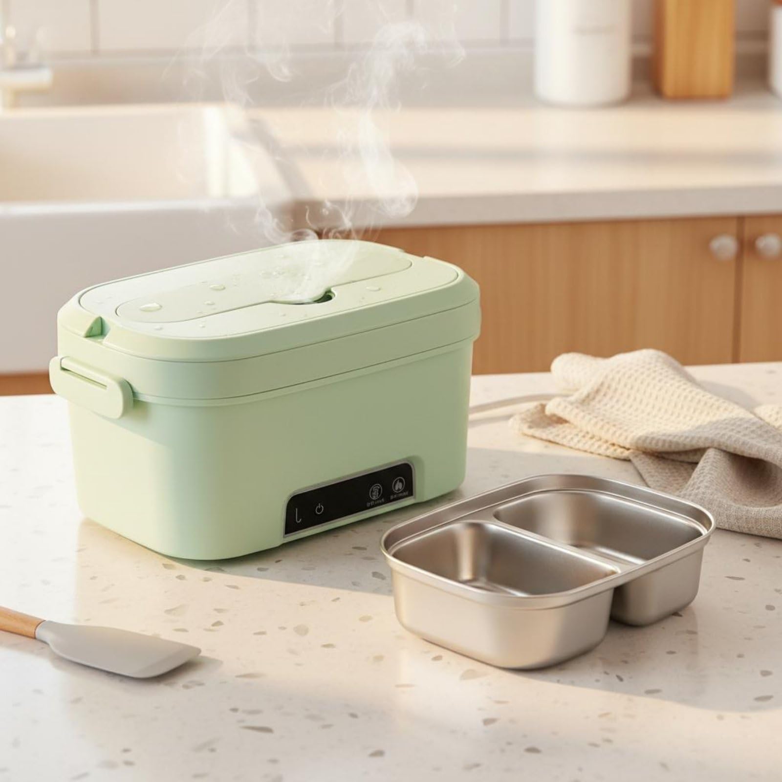 Contenitore Termico Pasti Scaldavivande Elettrico Portatile Pranzo Box Contenitore Riscaldante Lunch Box Cordless Camera Alimenti Alimentare Doppio, Array, Rosa Ciliegio