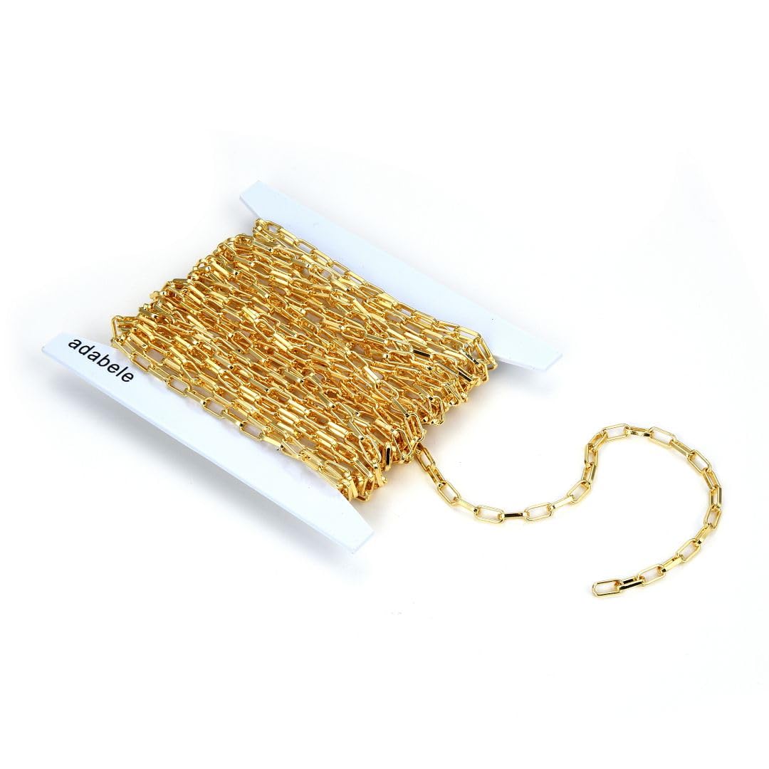 Adabele BK5-A2 - Catena per la creazione di gioielli, 7,4 mm x 3,4 mm, resistente all'ossidazione, color oro, 5 m, non rifinita per la creazione di gioielli artigianali