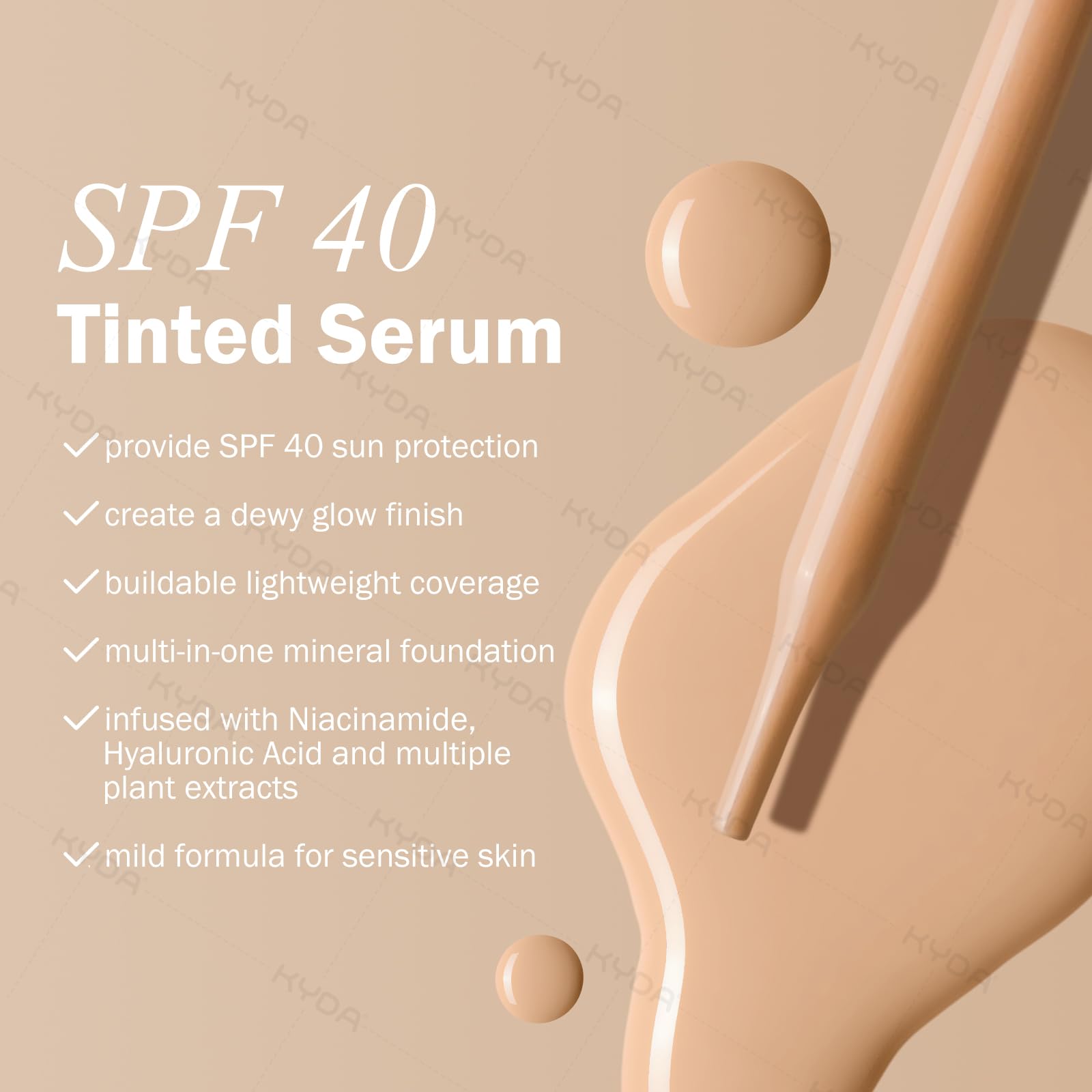 KYDA Mineral Serum Skin Tint, SPF 40 Tinted Moisturizer BB Cream, Infused with Niacinamide - Image 3