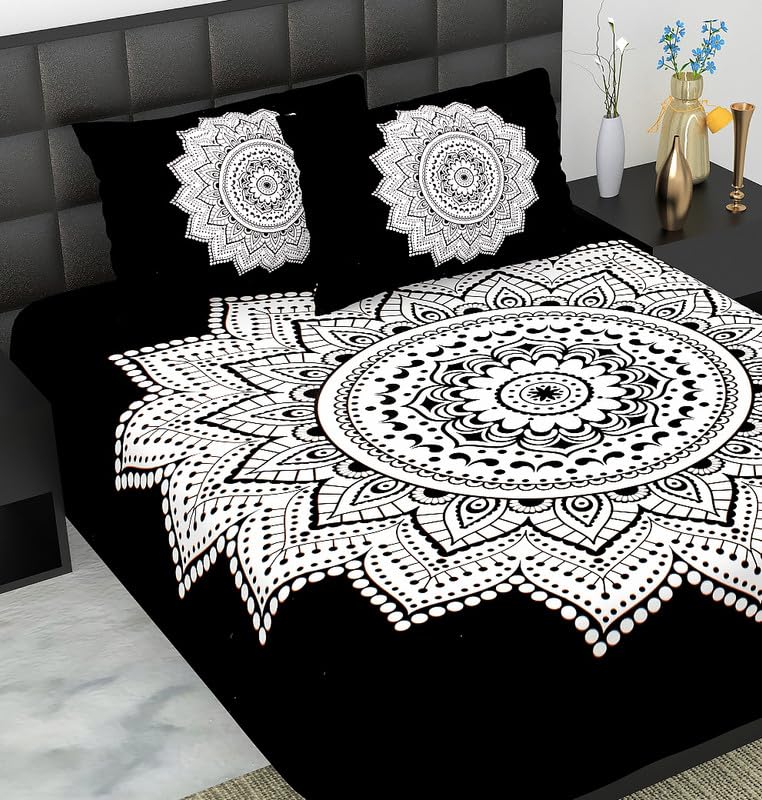 100% Cotton bedsheet Double Bed Jaipuri Rajasthani Fabric Multicolor Cotton Bedsheet Bazar with 2 Pillow Covers – MultiColors166