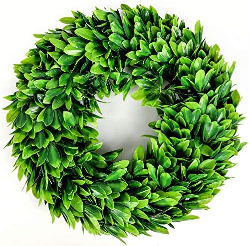 LASPERAL 17" Artificial Green Leaves Wreath Eucalyptus Wreath Boxwood Wreath Round Green Wreath Outdoor Green Wreath Front Door Wall Window Party Décor