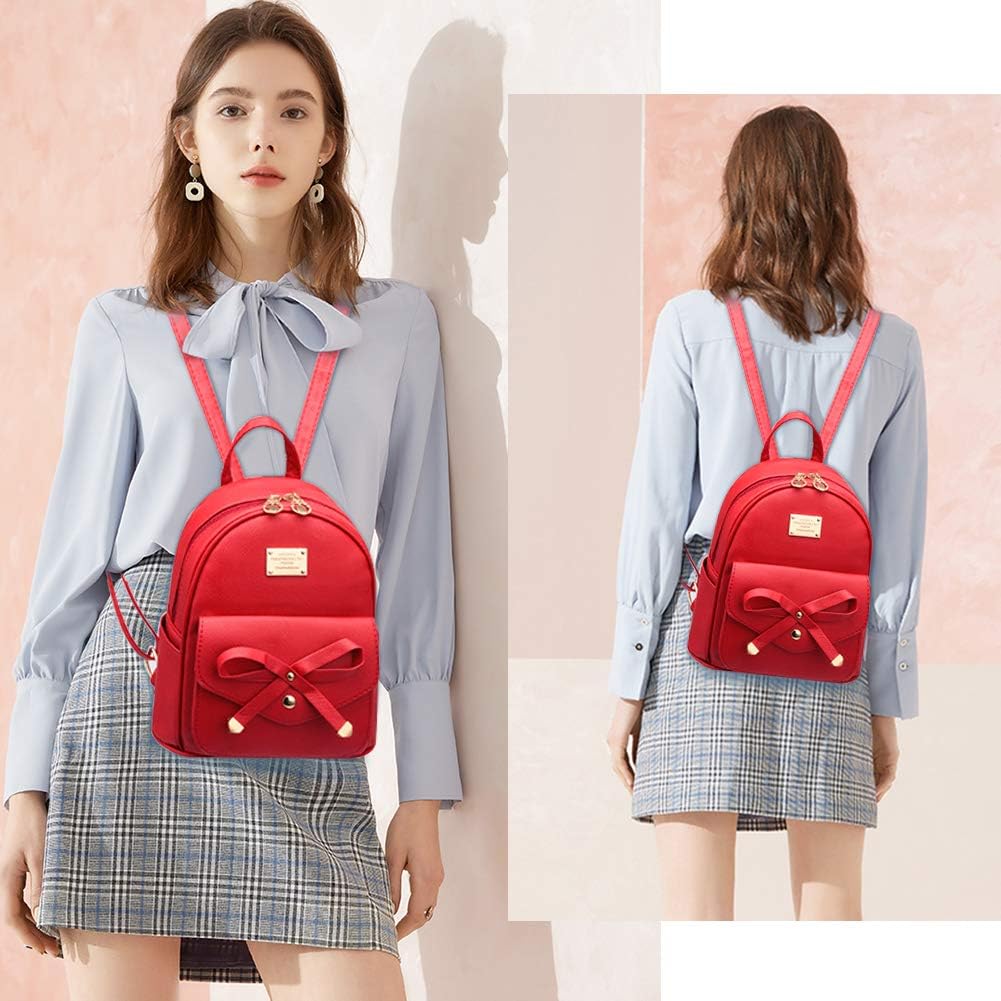 I IHAYNER Girls Bowknot Cute Leather Backpack Mini Backpack Purse for Women - Image 6