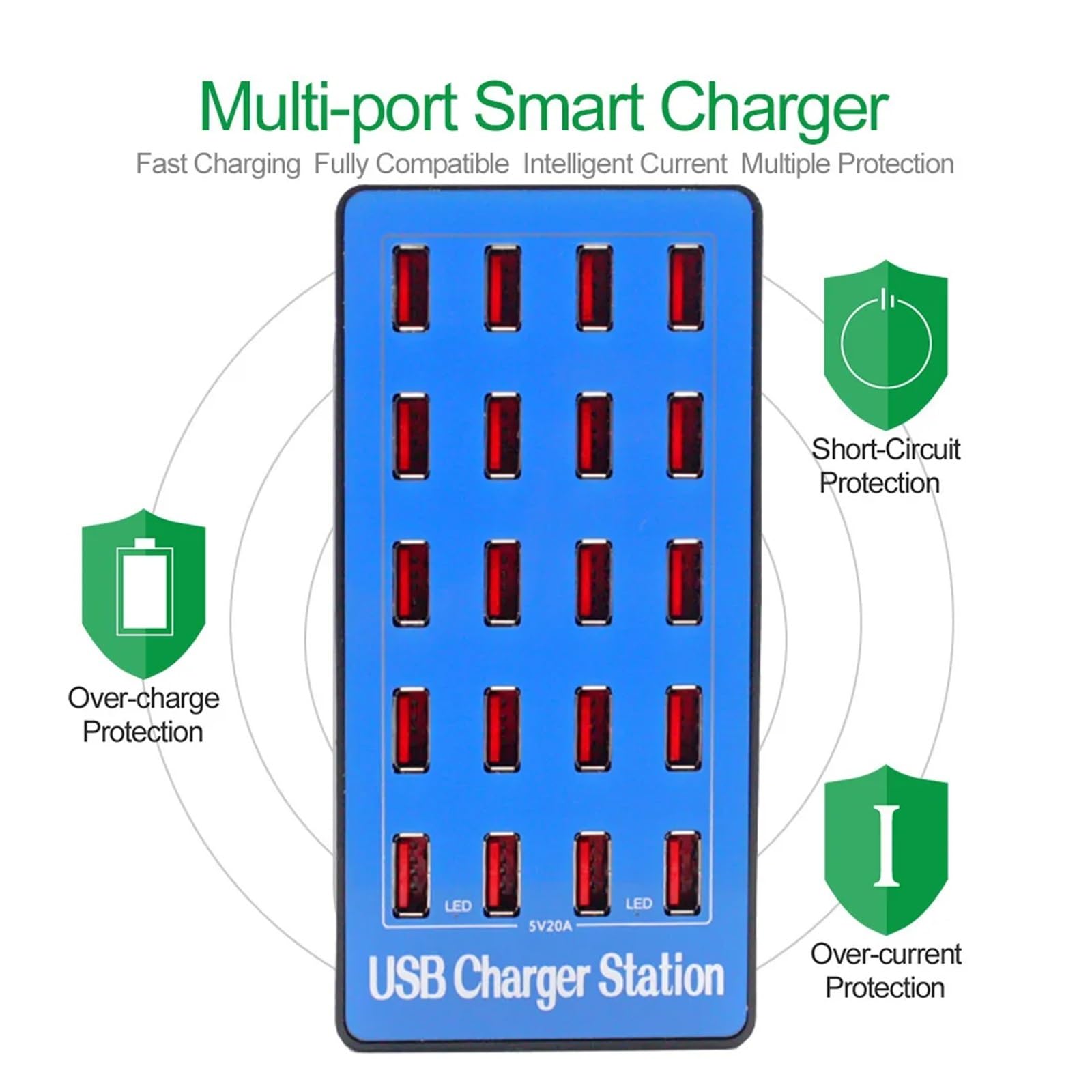 Caricatore USB multiplo da 100 W con 20 porte Caricatore rapido Caricabatterie for telefono Caricabatterie da tavolo for stazione di ricarica HUB multi USB