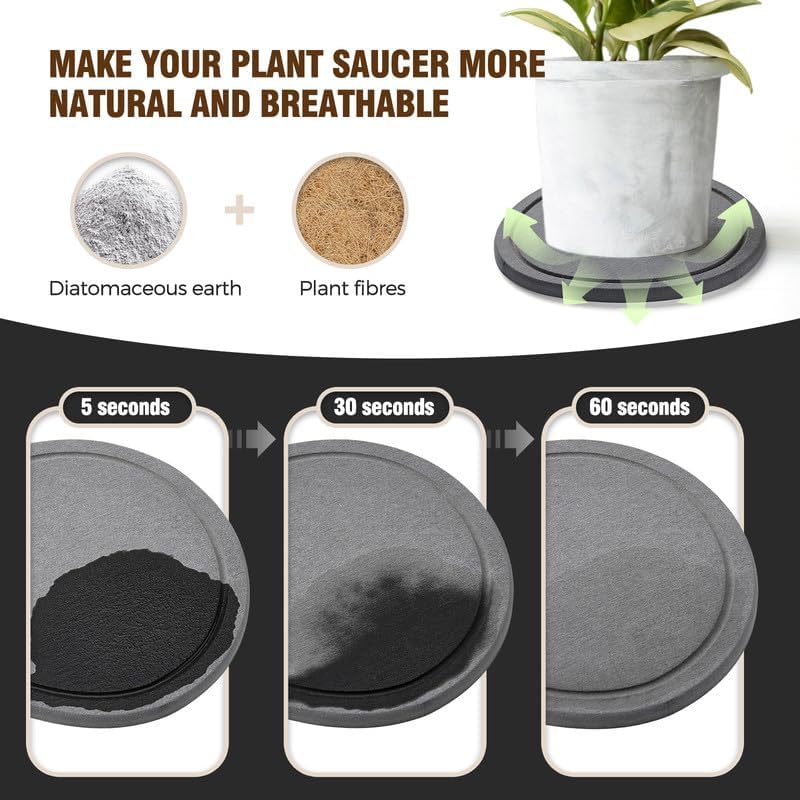 HOME EDIT Plant Saucer - Quick Dry Diatomaceous Earth Plant Saucers for Indoors Plant Water Catcher Tray, 2 Pack Water Absorbing Stone Plant Trays for Pots - 7&12 Inch Plant Saucer, Dark Grey