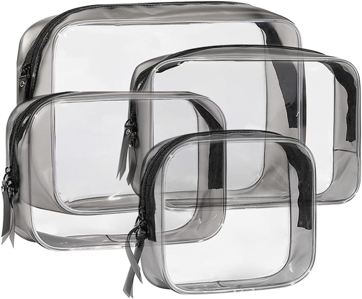 U-HOOME4PCS Clear Cosmetic Bag, Transparent Zippered Toiletry Bag, Waterproof Plastic Travel Cosmetic Bag, PVC Travel Bag Carry Pouch Makeup Bag for Vacation, Bathroom and Organizing