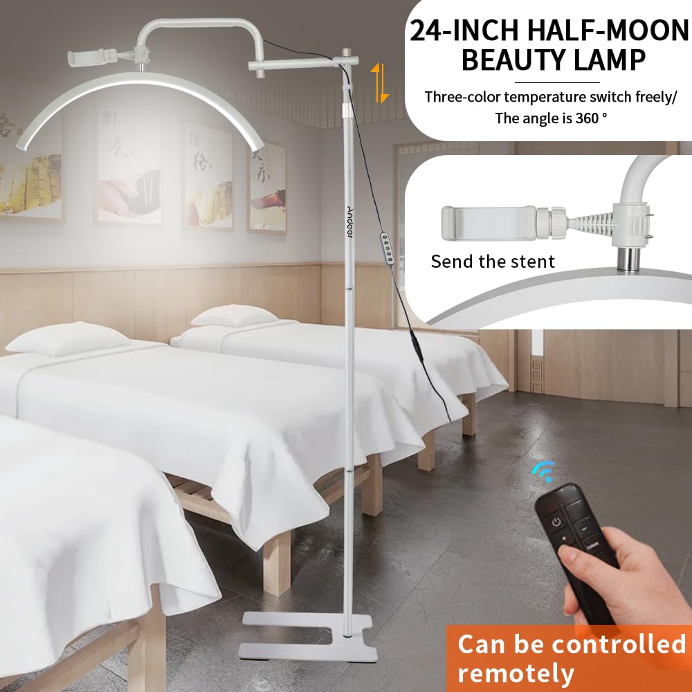 Andoer 36W Luce Video LED da Pavimento Mezzaluna 3200K-5600K Dimmerabile con Supporto per Telefono e Telecomando per Salone di Bellezza e Trucco Streaming Live