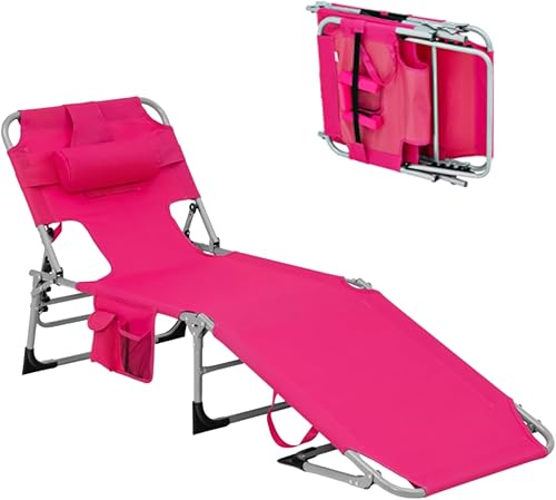 Miniatura 25 de LUARANE - Silla de descanso plegable para exteriores, silla de bronceado ajustable con agujero facial y almohada extraíble, reposacabezas y correa