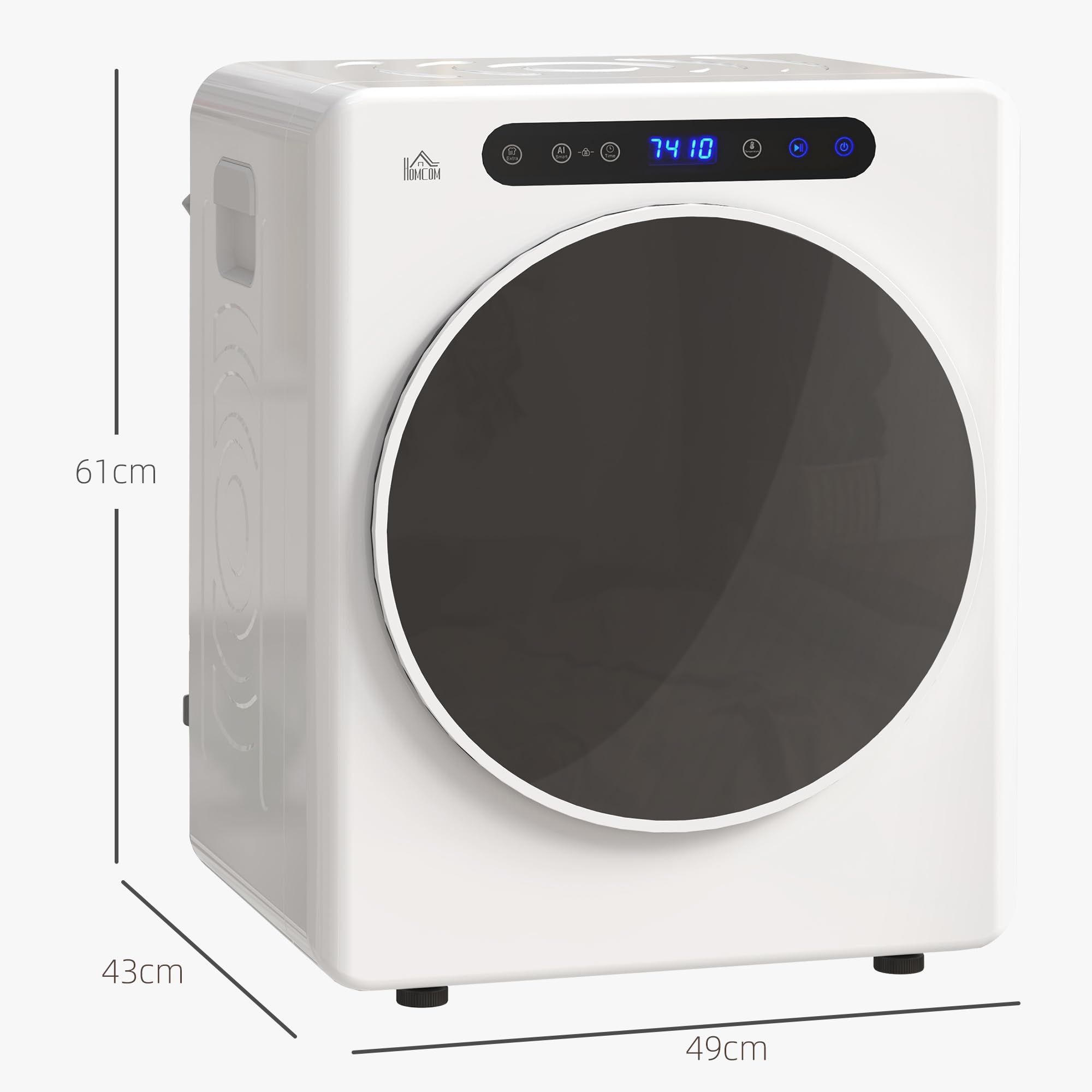 HOMCOM Mini Ablufttrockner 5kg Wäschetrockner mit Sterilisation, 6 Programmen bis zu 60℃, 1000W Trockner mit Touch-Screen, Knitterschutz, Edelstahltrommel, Extra-Trocken-Modus Weiß