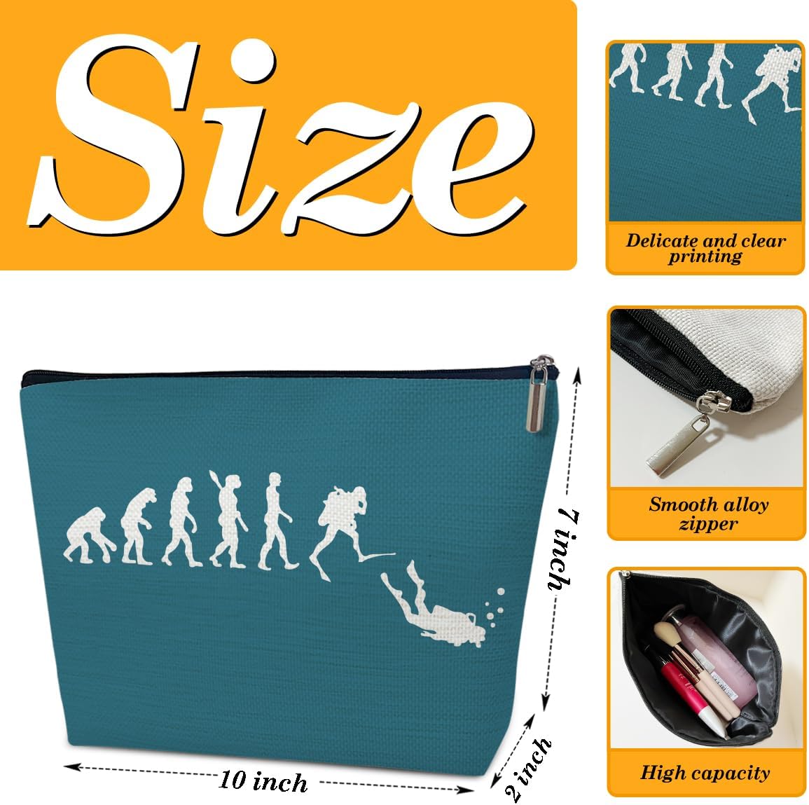 Scuba Diving Makeup Bag, Swimming Gifts for Women Female Girls, Funny Scuba Cosmetic Pouch, Swim Bags for Swimmers, Birthday Gifts for Diver Lovers - Image 2