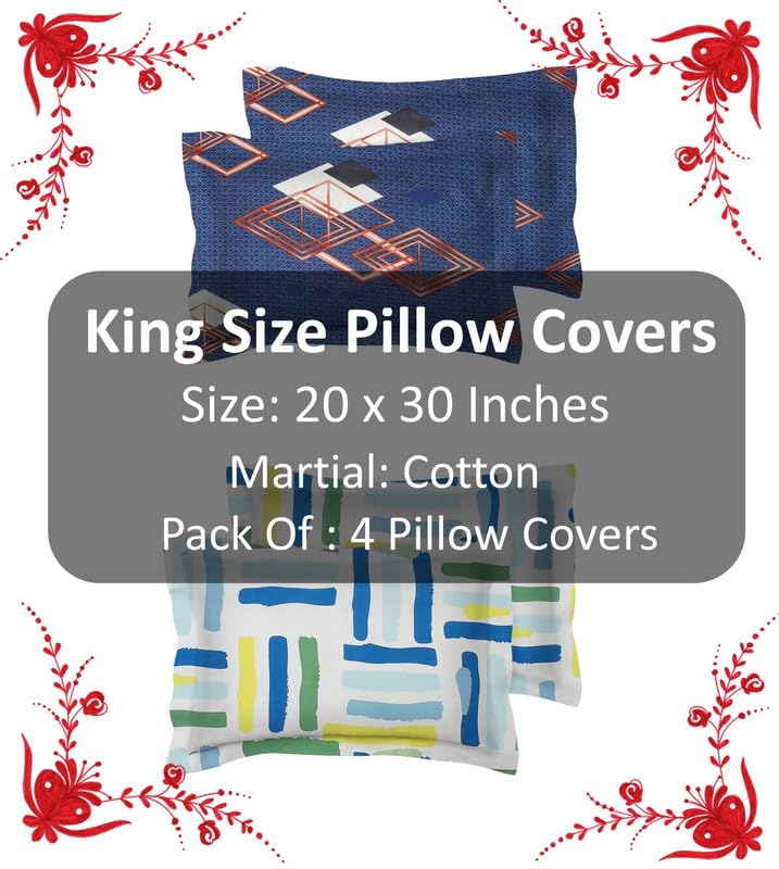Image of BSB HOME Present Designer Printed 4 Piece 100% Pure Cotton Pillow Cover Set- 20 inch X30 inch Inches, (Multicolor,Black & Green)