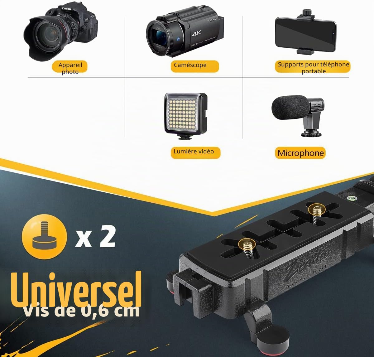 Zeadio Stabilisateur pour Smartphone, poignée de Prise de Vue à Main, compatibilité avec Toutes Les caméras, caméscopes, caméras d’Action, DSLR et pour Tous Les Smartphones iPhone et Android