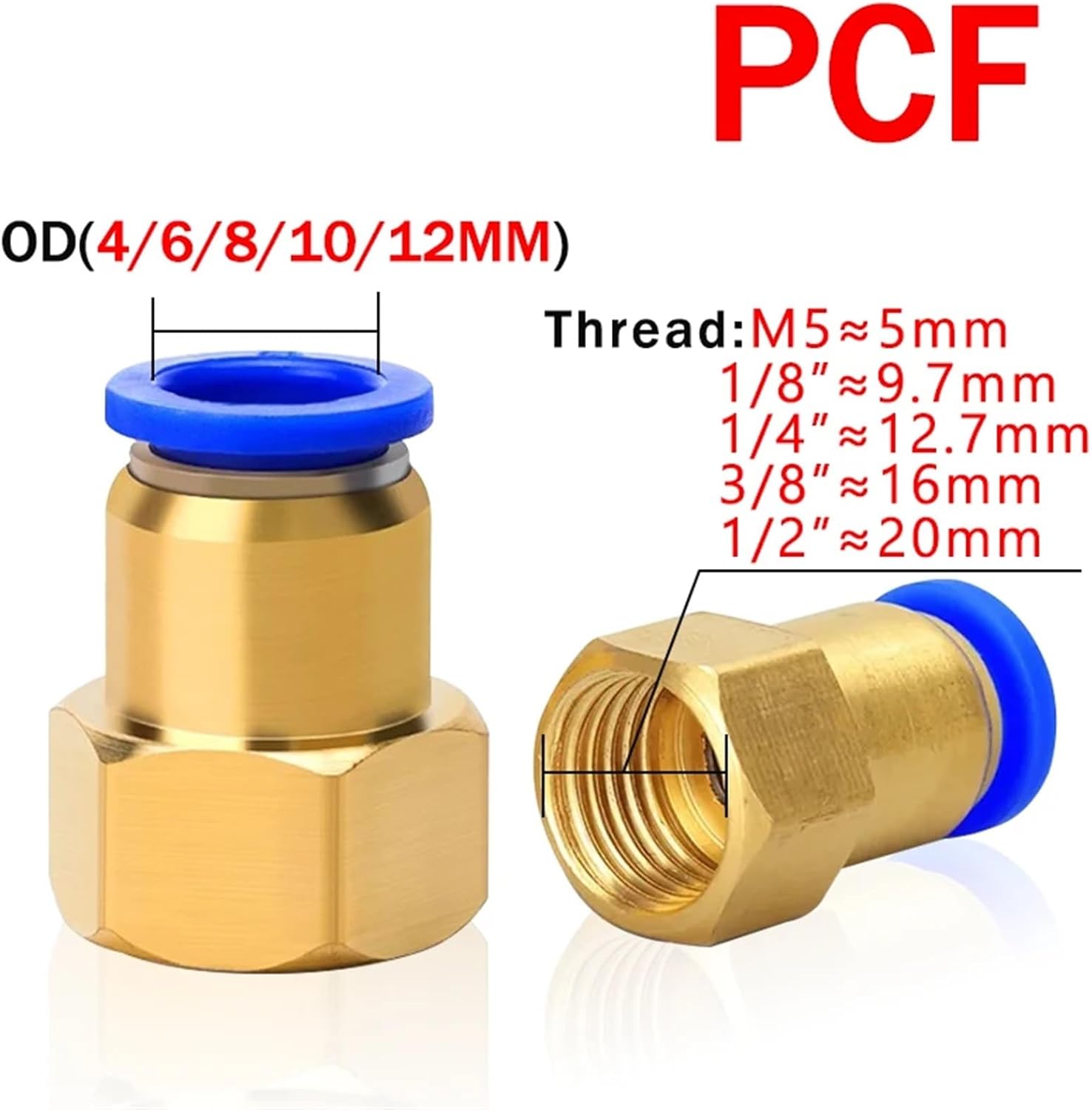 20PCS Pneumatic Air Connector Fitting PC/PCF/PL/PB/SL 4mm 6mm 8mm Thread 1/8 1/4 3/8 1/2 Hose Fittings Pipe Quick Connectors(OD6mm-3I8,PCF (20PCS))
