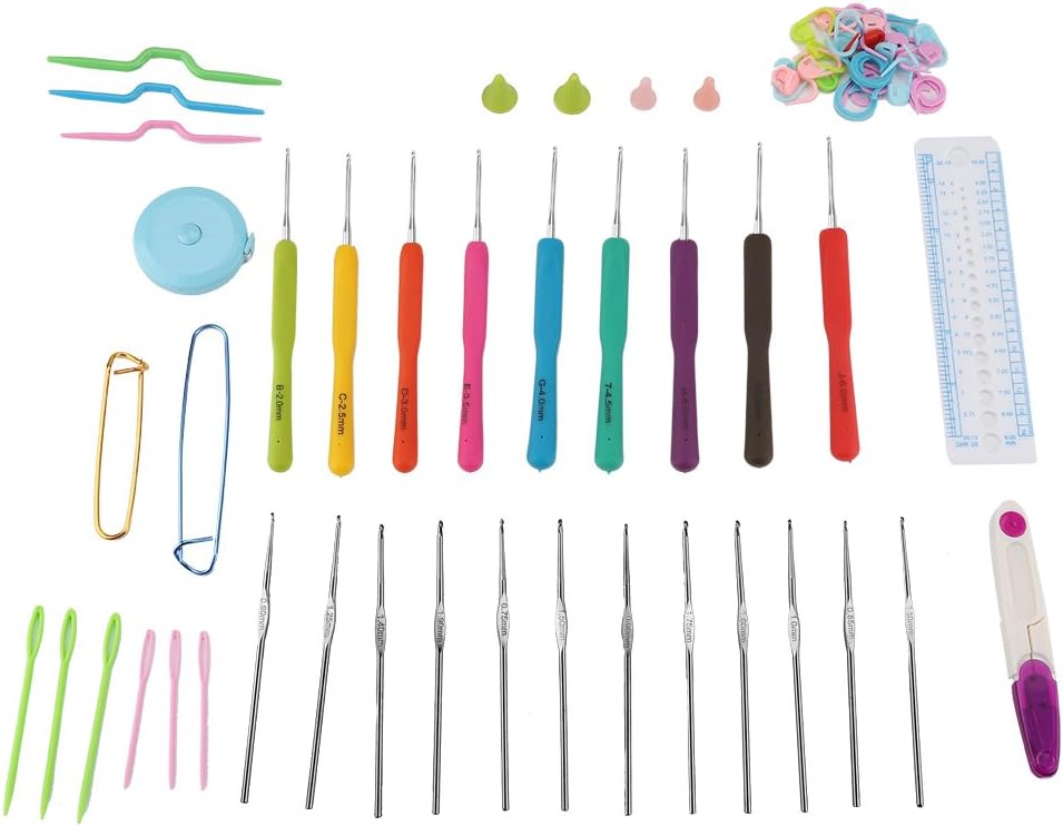 Crochet Hooks Set 72 Pcs Multicolor Knitting Needles Set with Ergonomic Handles for Extrem Comfort. Hook Set for Arthritic Hands.Knitting Accessories to use with All Patterns and