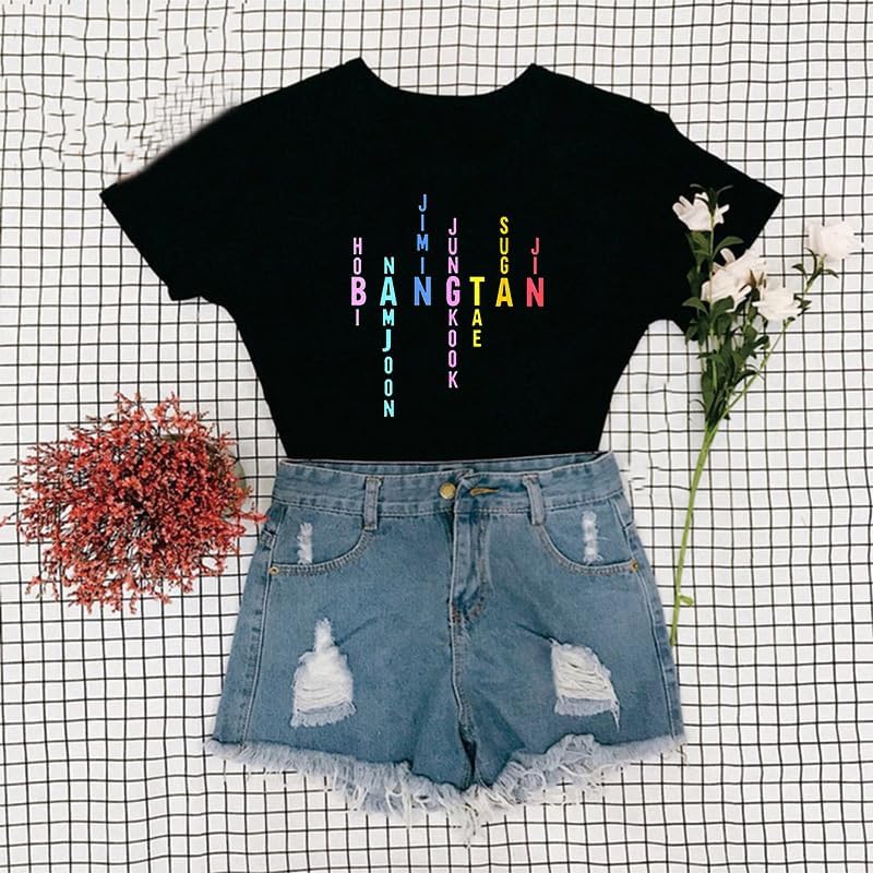 Tshirts for Bangtan Boys Women Sleeve Member Name Letter Printed T-Shirt Merchandise for Korean POP Merch - Image 3