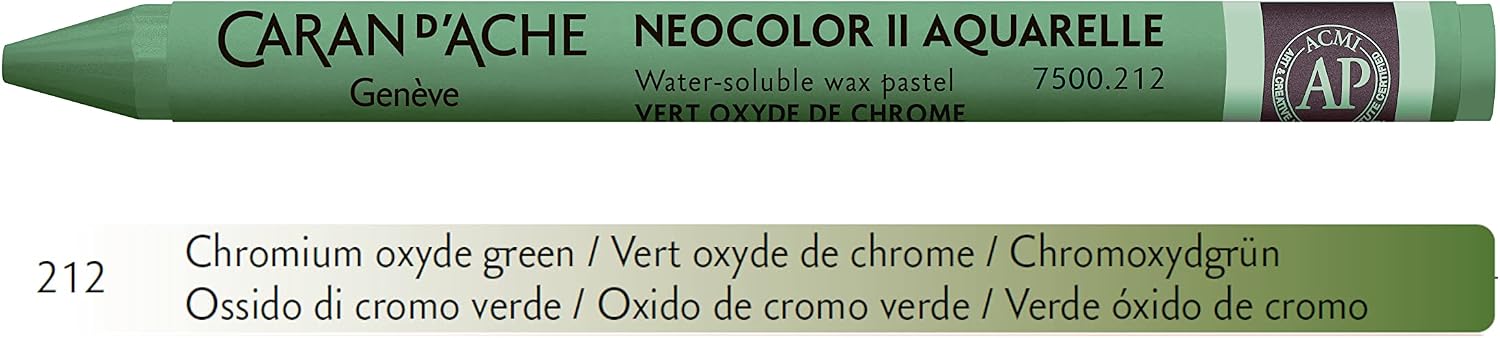 Caran d'Ache NEOCOLOR II 212 CHROMOXYD GREEN/CHROMIUM OXID GREEN (7500.212) / Pastel Pack of 10 (1 Pack) / Made of Water-soluble Wax/for Paper Cardboard Glass Wood Leather Fabric Stone