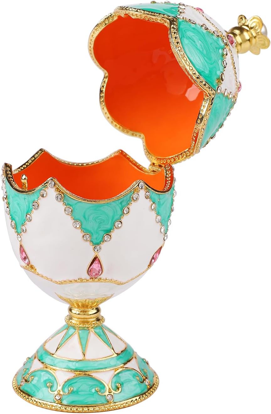 QIFU Hand Painted Easter Egg Style Enamel Trinket Box Hinged, Unique Gift for Family image 3