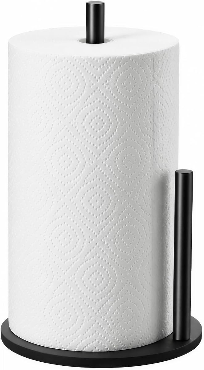 Encimera con soporte para toallas de papel, base pesada de acero inoxidable, negro | Soporte para toallas de papel independiente para encimera, organizador de rollos con base pesada, cocinas, comedores y vehículos recreativos