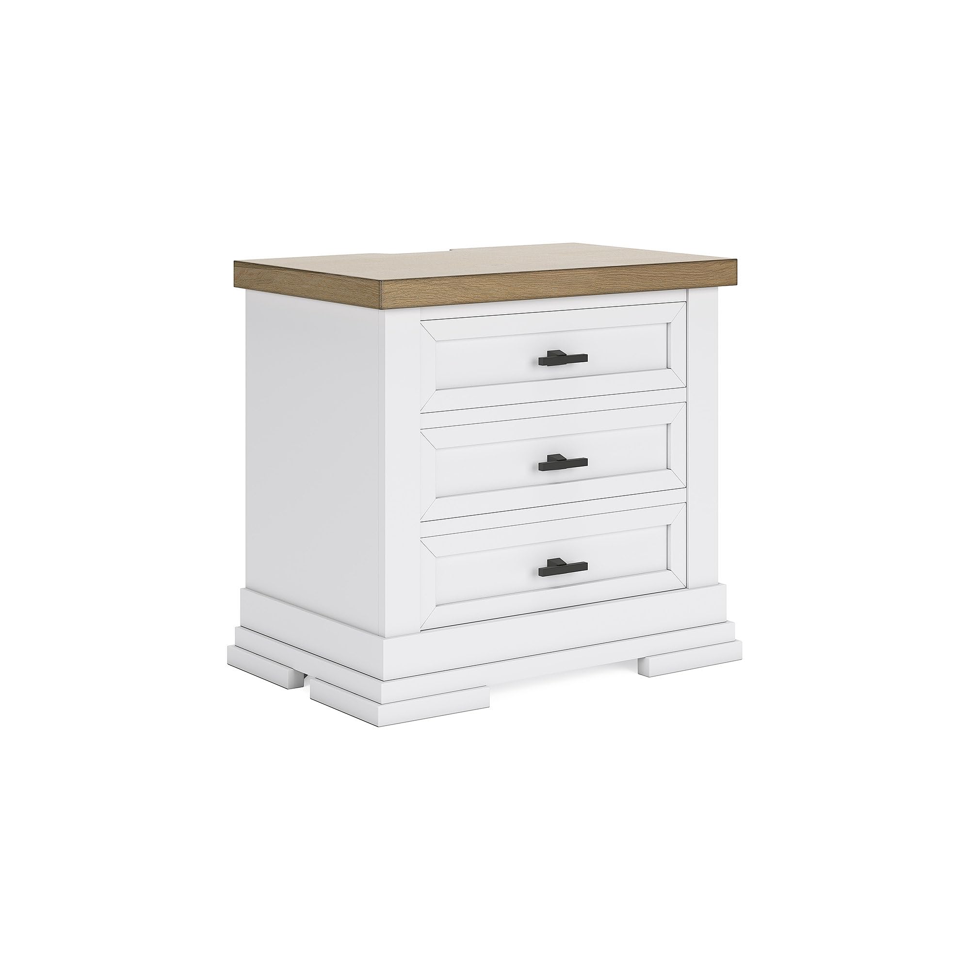 Signature Design by Ashley Ashbryn 3 Drawer Nightstand with USB Ports, White, White, Natural