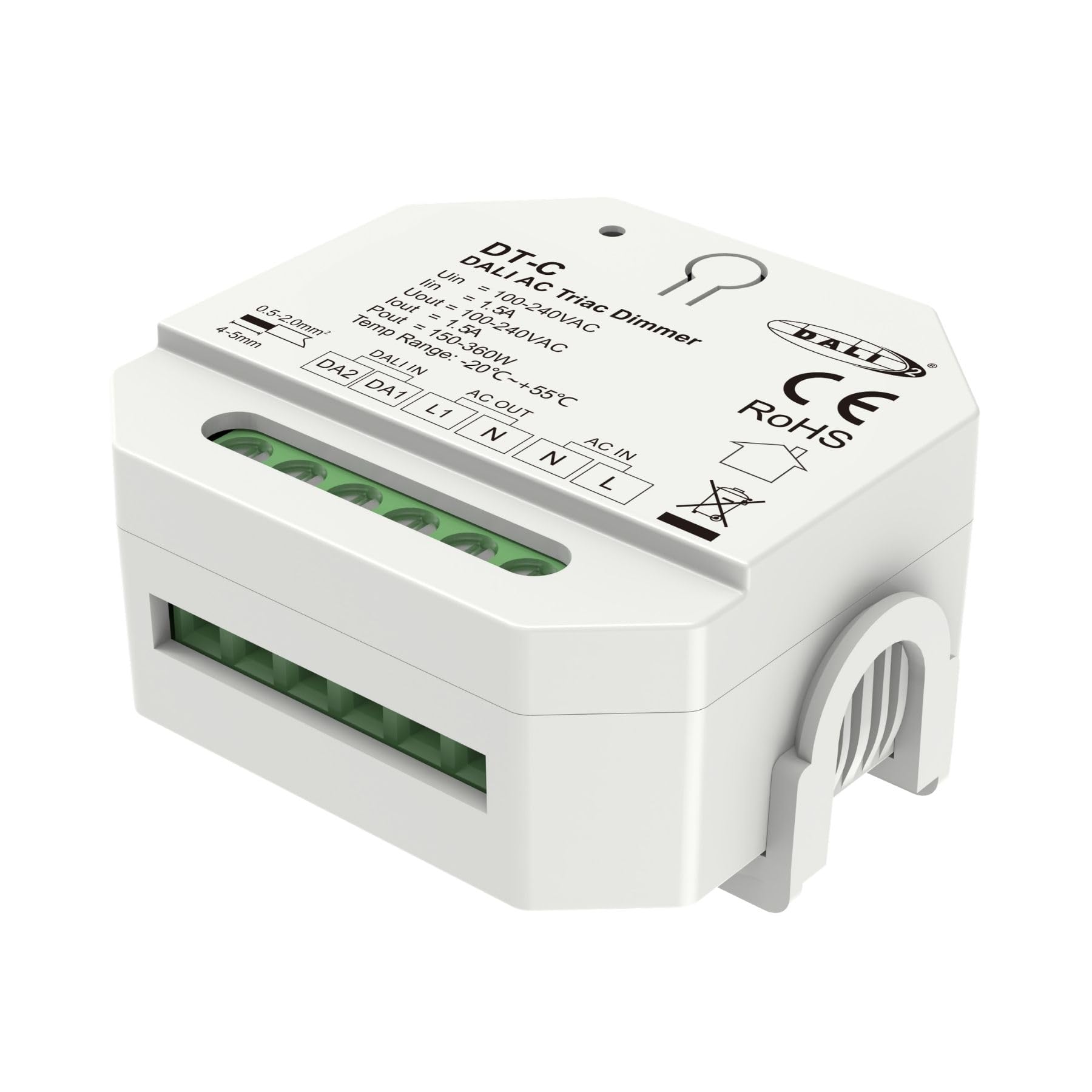 Mini AC DALI TRIAC Dimmer per Lampade LED Dimmerabili 220V, Taglio di Fase, Pulsante NO, DALI-2, 1 Canale 1,5A Max 360W, 56X56X37mm Per Scatola Incasso