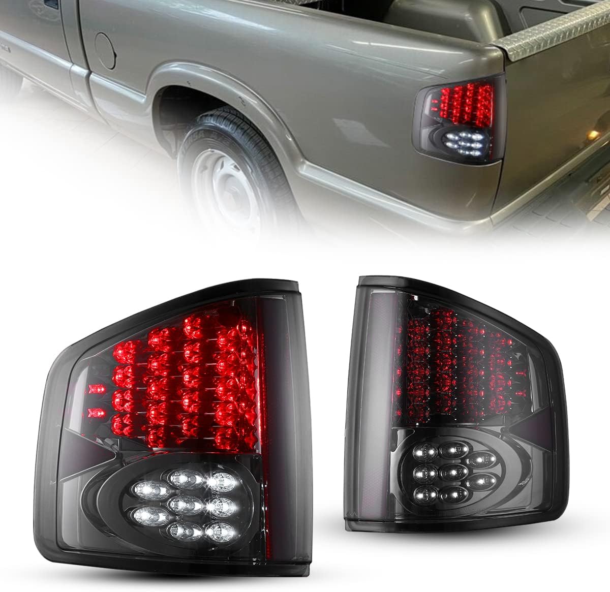 Black Euro Tail Lights For Chevy S-10 & GMC Sonoma 1994-2004 - Complete Pair Set Black Tail Lights - Foto 7