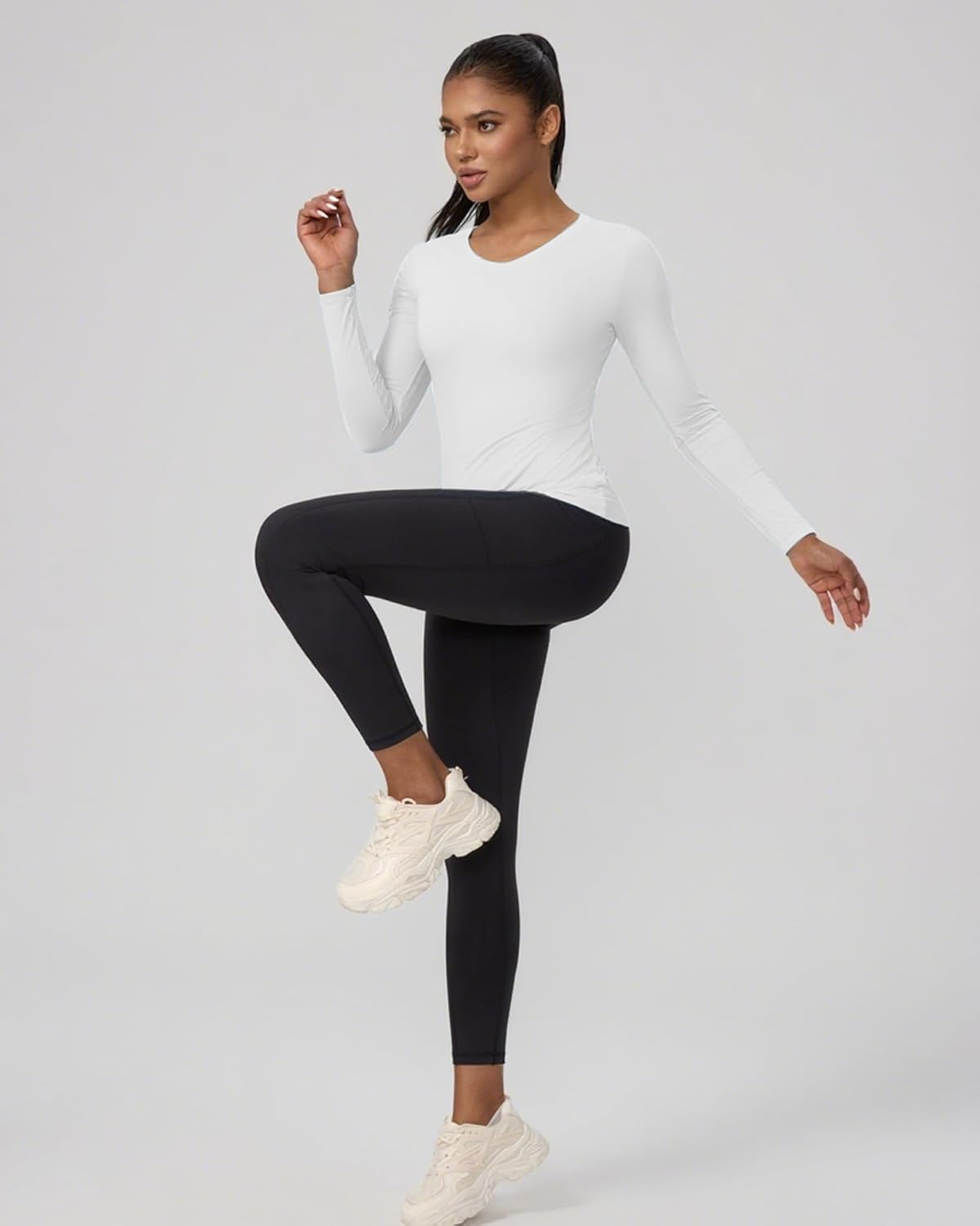 Compression Shirt Women Long Sleeve V Neck Workout Tops Dry-Fit Gym Yoga Moisture-Wicking Sports Base Layer T-Shirts - Image 3