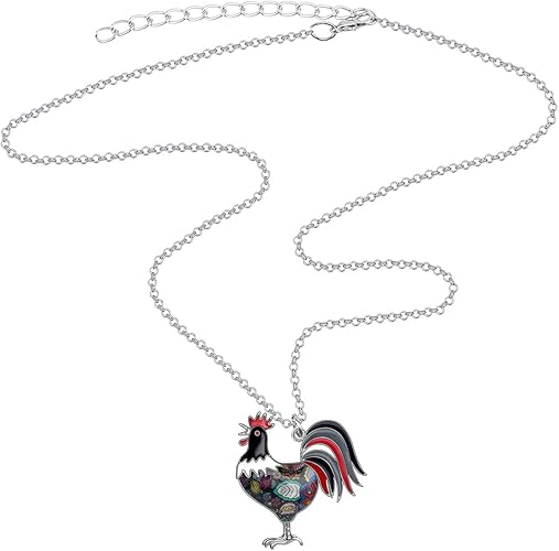 BONSNY Collana smaltata con ciondolo a forma di gallina di