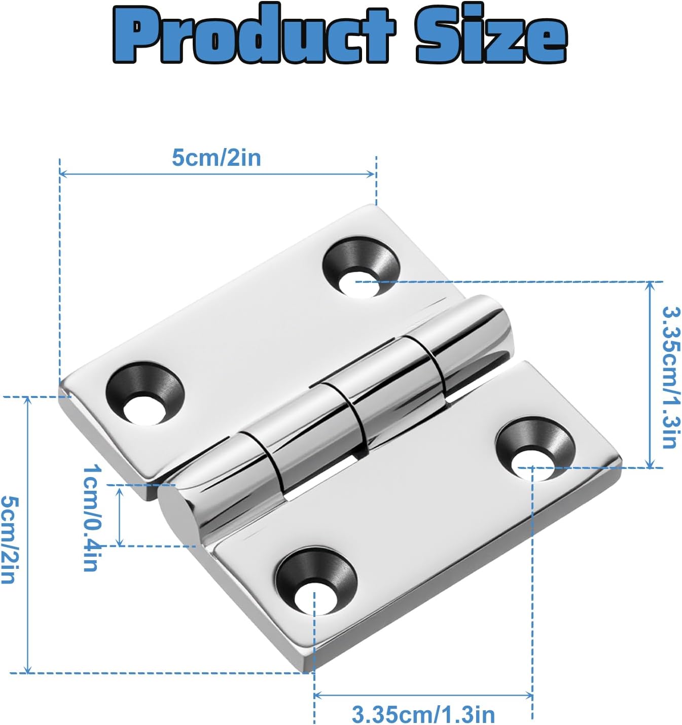 4 Pack Stainless Steel Hinges with Screws, 2" x 2" (50mm x 50mm) 316 Marine Grade Heavy Duty Square Hinges, Casting Cabinet Door Hinge for Boat Hatch, Outdoor Door, Silver