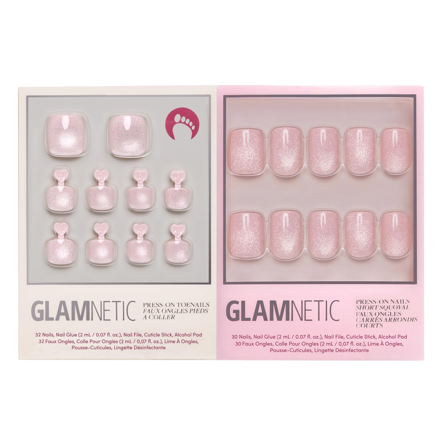 Glamnetic Press-On Nails Bundle - Pinky Promise Mani-Pedi | Short Oval Glossy Pink Nails & Toenails