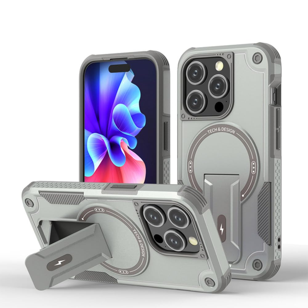 Coque iPhone 15 Plus magnétique avec support antichoc gris rigide - 8
