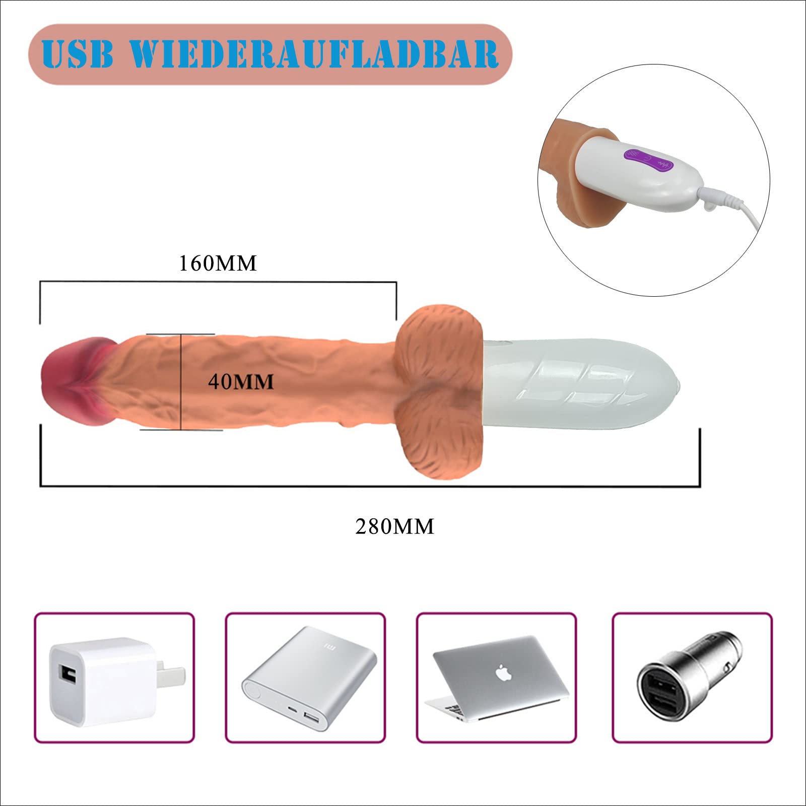 La máquina sexual Vibrador Dillo realista con función de empuje, el Vibrador anal 10 modo de vibración modo telescópico, juguete de control remoto dillos de silicona, con ventosas