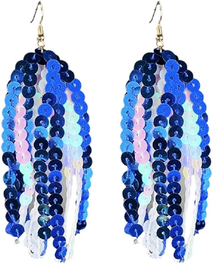 Glitter Game Day Earrings Multicolored Long Tassels Dangle Drop Earrings for Game Day Team Cheerleader Handmade Cheer Mom Cheerleading Gift Sport Jewelry image 3