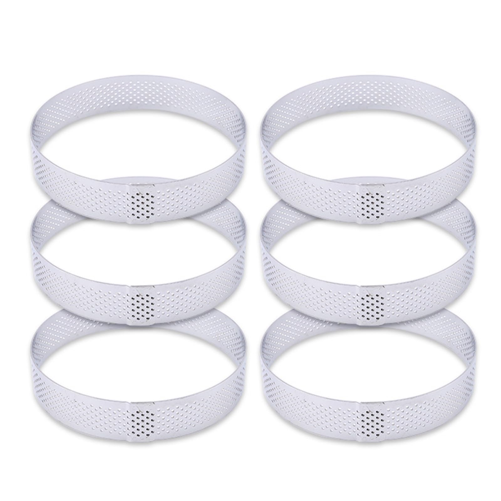 Molde for Tarta de Frutas de Acero Inoxidable con Forma de Anillo Perforado Redondo for Hornear, moldes for Tartas y postres, Herramientas de Cocina para Hornear Cocinar(6PCS 10CM)
