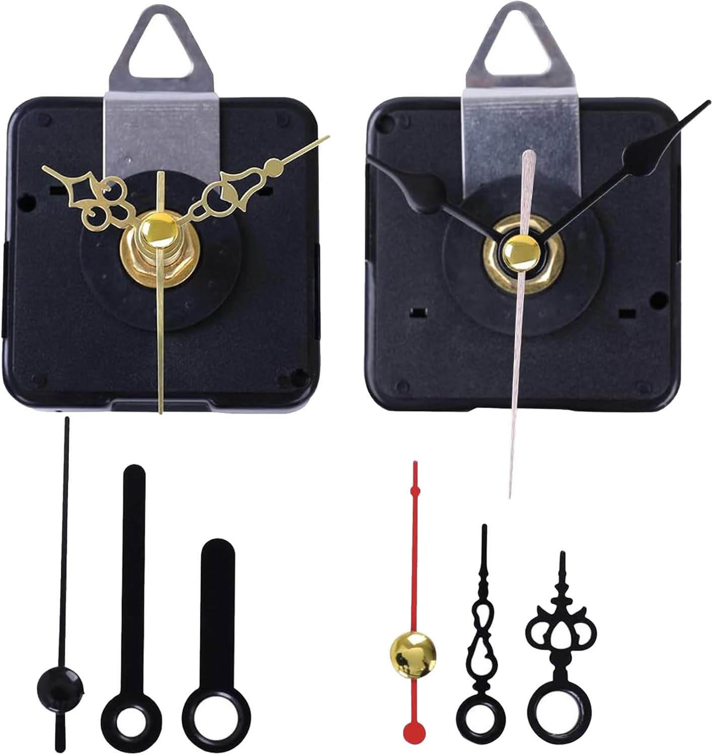 EMOON 2-Pack Silent Clock Movement Kit with 4 Pairs of Short Hands，DIY Repair & Replacement Motor, Total Shaft Length 5/8 in