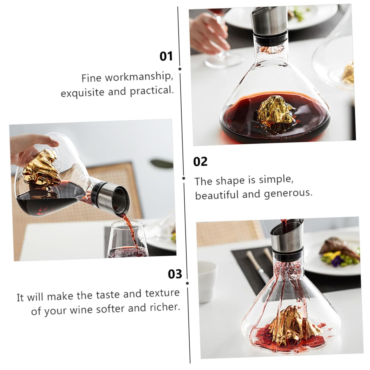BETOOKY Decanter Design Raffinato in Cristallo da 1500ml Colore Oro per Vino e Funzionalità di Aerazione e Decantazione, per Occasioni Raffinate