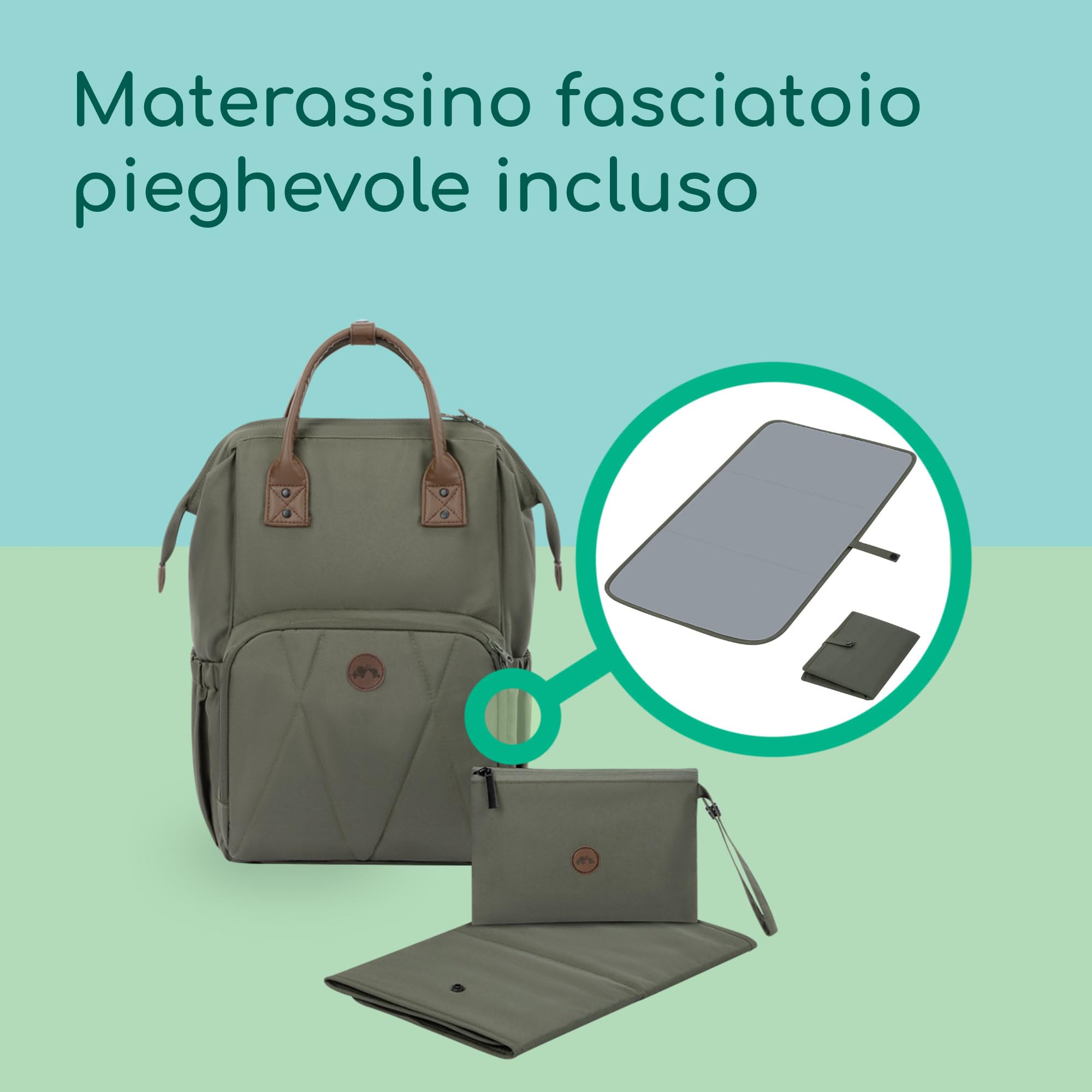 Bebeconfort Zaino Fasciatoio Neonato, Fasciatoio Portatile, Mineral Green