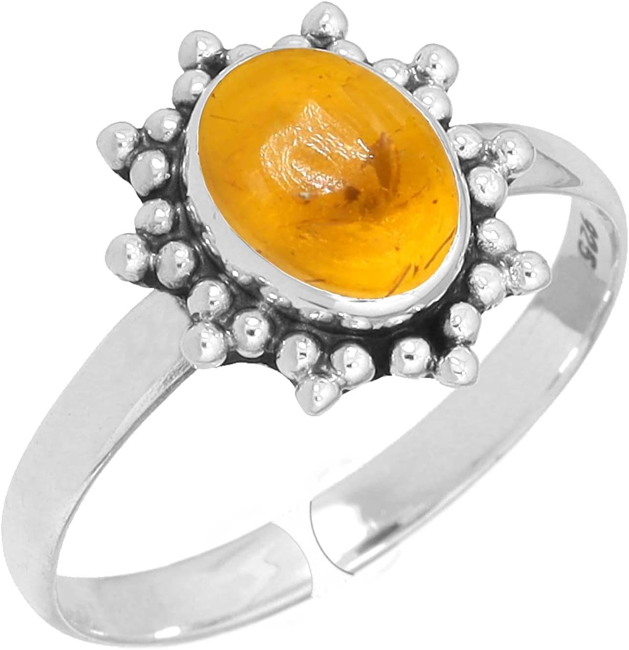 Natural Gemstone Adjustable Ring For Women Amber, Rose Quartz, Onyx, Agate Oval Boho Genuine 925 Sterling Silver Handmade Jewelry