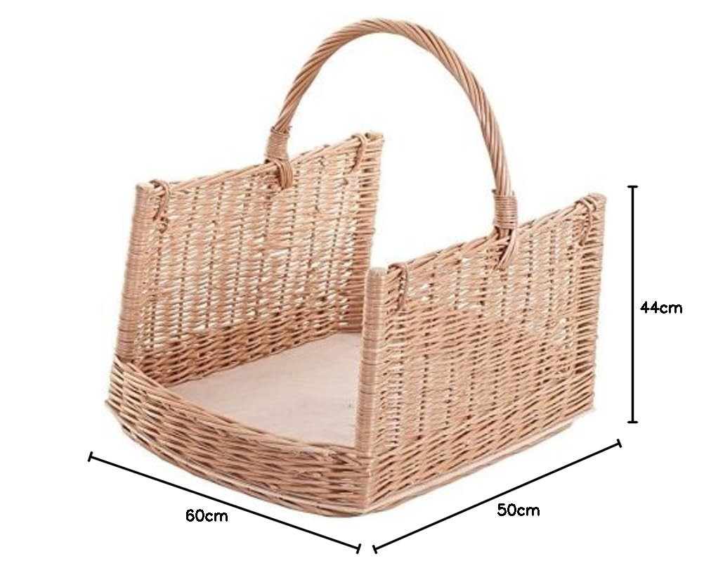 e-wicker24 Wiklinowy kosz kominkowy, kosz kominkowy z wikliny, naturalny kosz wiklinowy na drewno kominkowe, kosz kominkowy z uchwytem do noszenia
