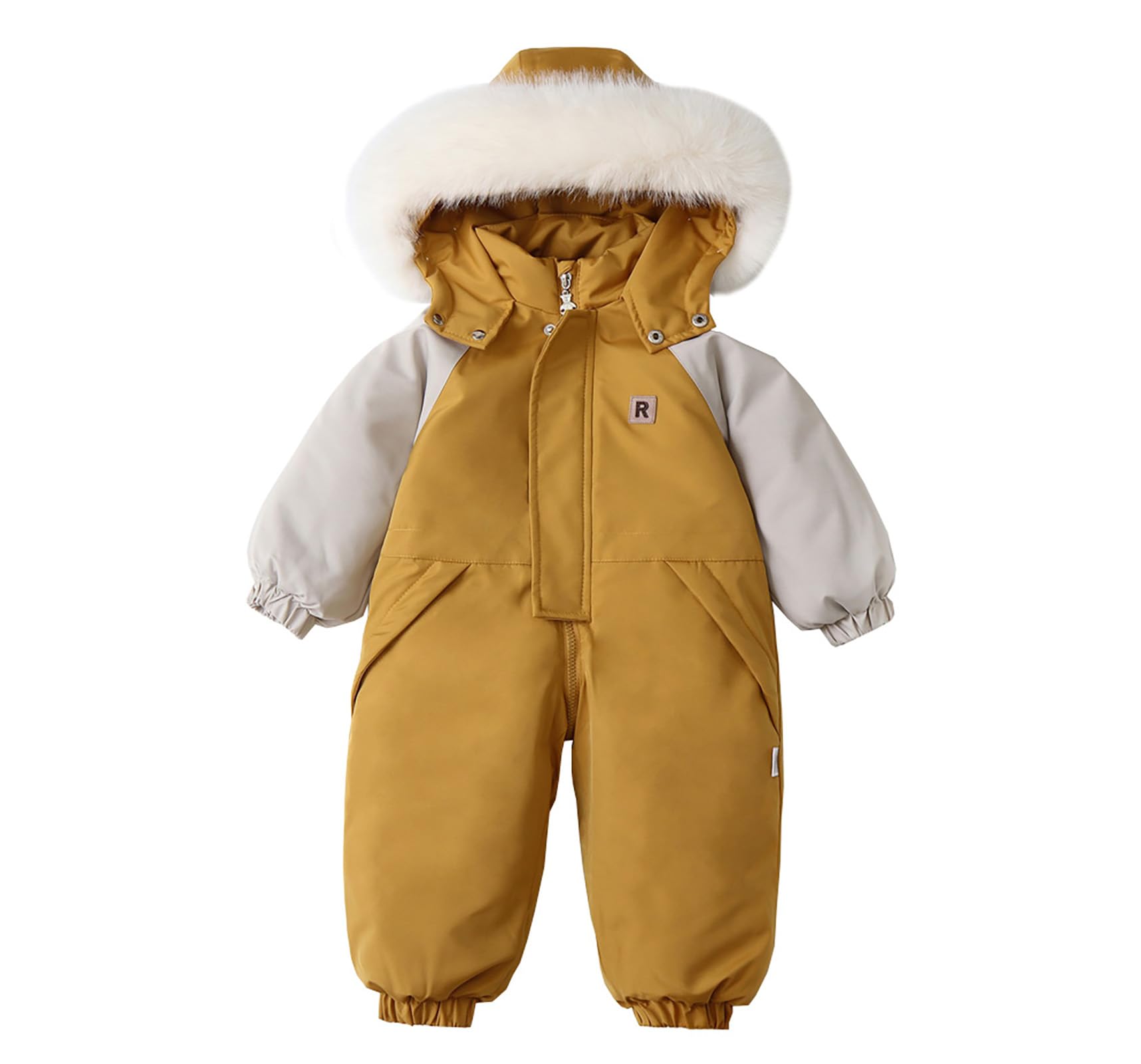 Traje de nieve para niños, invierno, bebé, niña, niño, 12 meses-4 años, acolchado con capucha, abrigo de piel, color sólido con cinturón, traje de esquí, chaqueta cálida